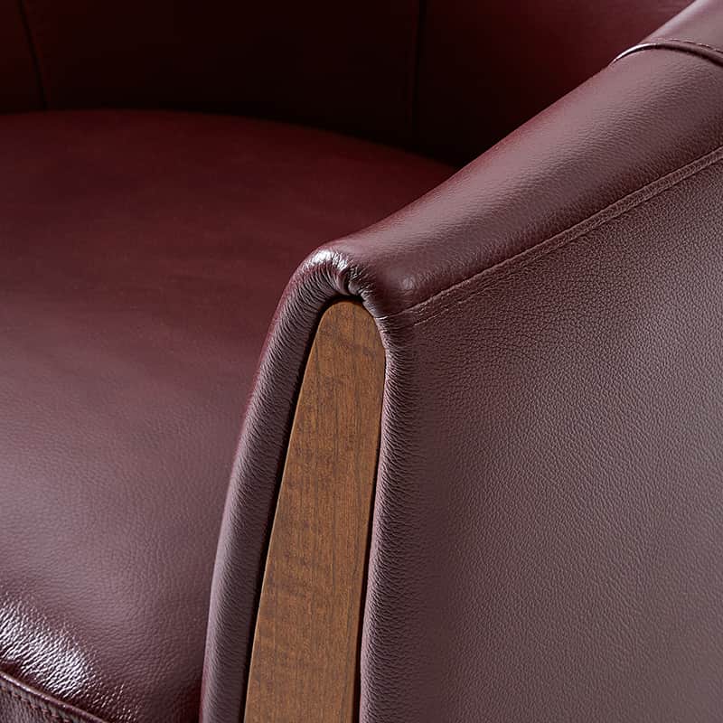 Clara Genuine Leather Swivel Barrel Chair with Solid Wood Base - Stylish Home Office & Living Room Accent Chair for Comfortable Seating
