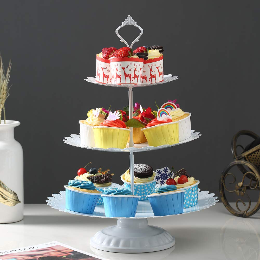 XINLIYA 6-Piece Metal Cake Stand Set - Round & Square Display Plates for Cupcakes, Fruits, Candy - Elegant Serving Tower for Weddings, Birthdays, Parties - Antique White Home Decoration (Perfect for Dessert Tables, Buffet Displays & Special Occasions)