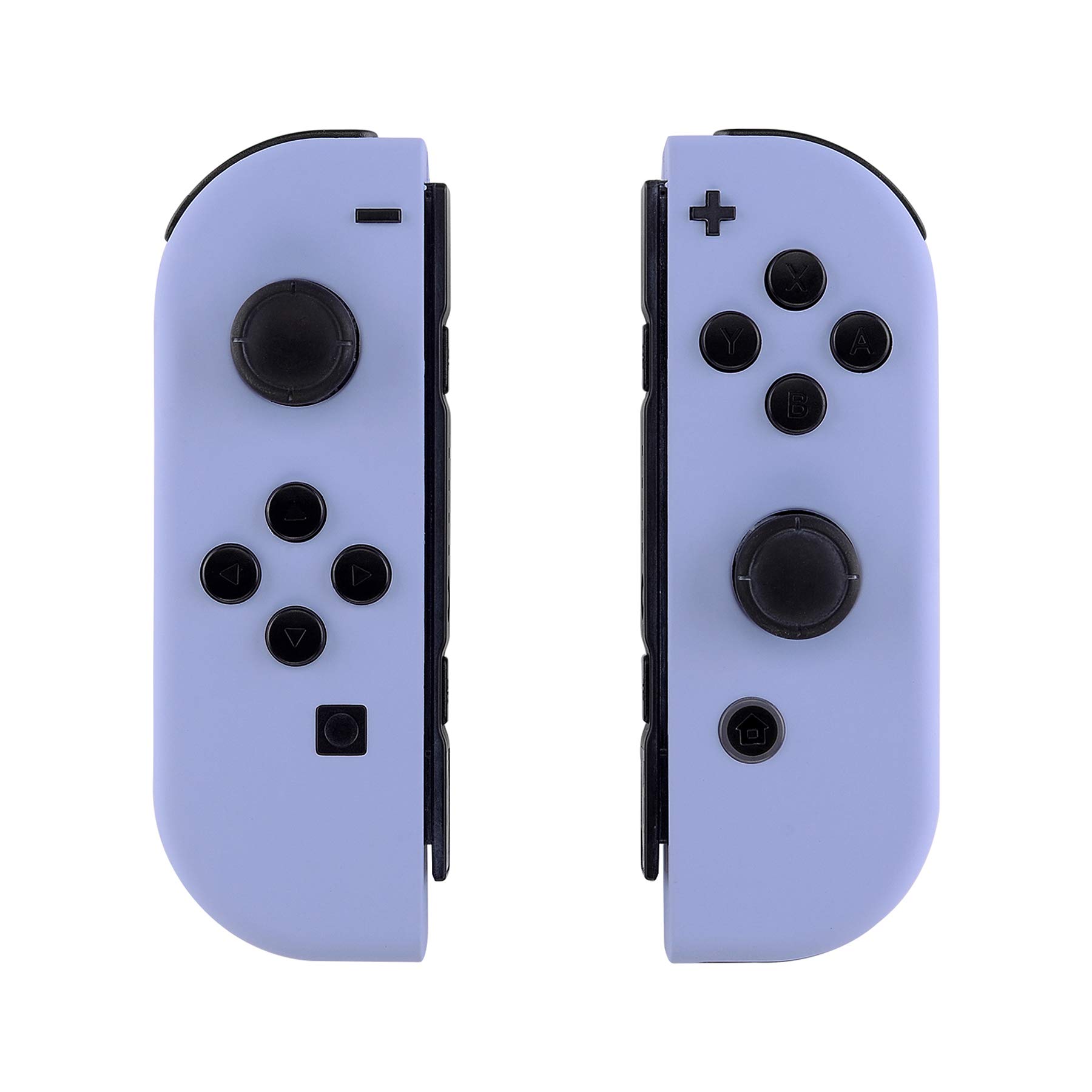 eXtremeRate Soft Touch Joy-Con Controller Replacement Shell Case with Full Black Buttons & Light Violet Border - Custom Housing for Nintendo Switch Joy-Con - Includes Tempered Glass Screen Protector for Enhanced Gaming Protection (Perfect for Travel, Home Gaming & Switch Modding)