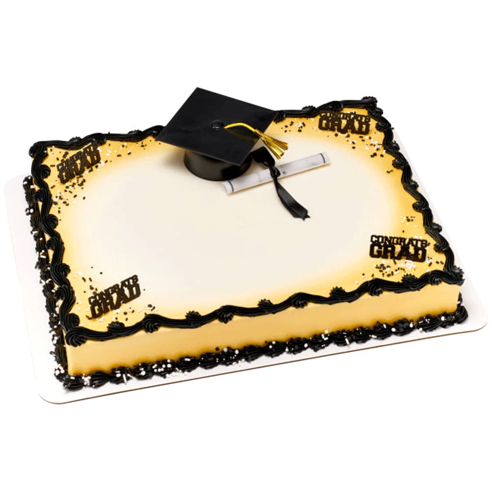 Black Plastic Graduation Cap Cake Topper with Large Paper Diploma - Perfect for Graduation Party Decorations, School Celebrations & Commencement Cakes