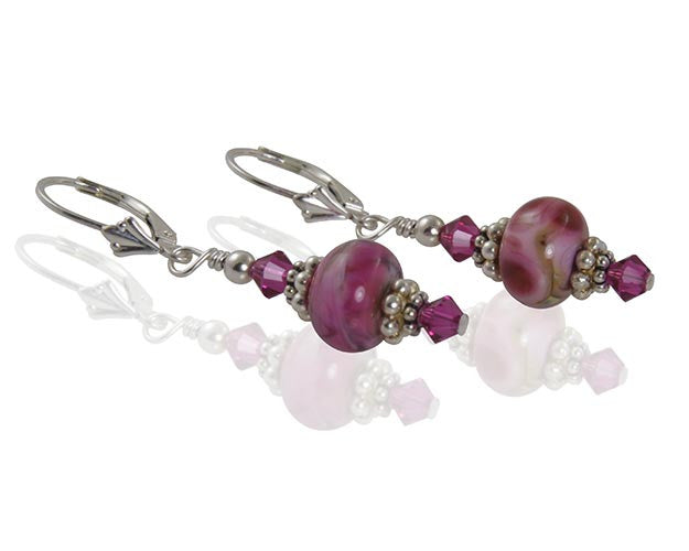 Handmade Fuchsia Pink Lampwork Glass Bead Earrings for Women - Boho Chic Dangle Earrings for Parties, Weddings & Everyday Wear