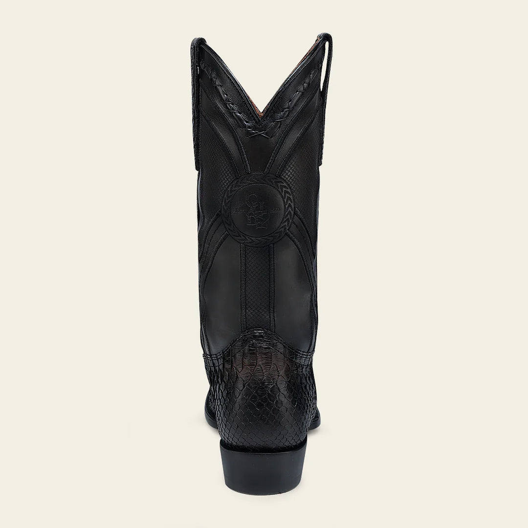 1J0APH Genuine Python Skin Western Cowboy Boots for Men - Premium Chocolate Brown Leather Rodeo & Country Style Footwear for Riding, Dancing & Outdoor Adventures