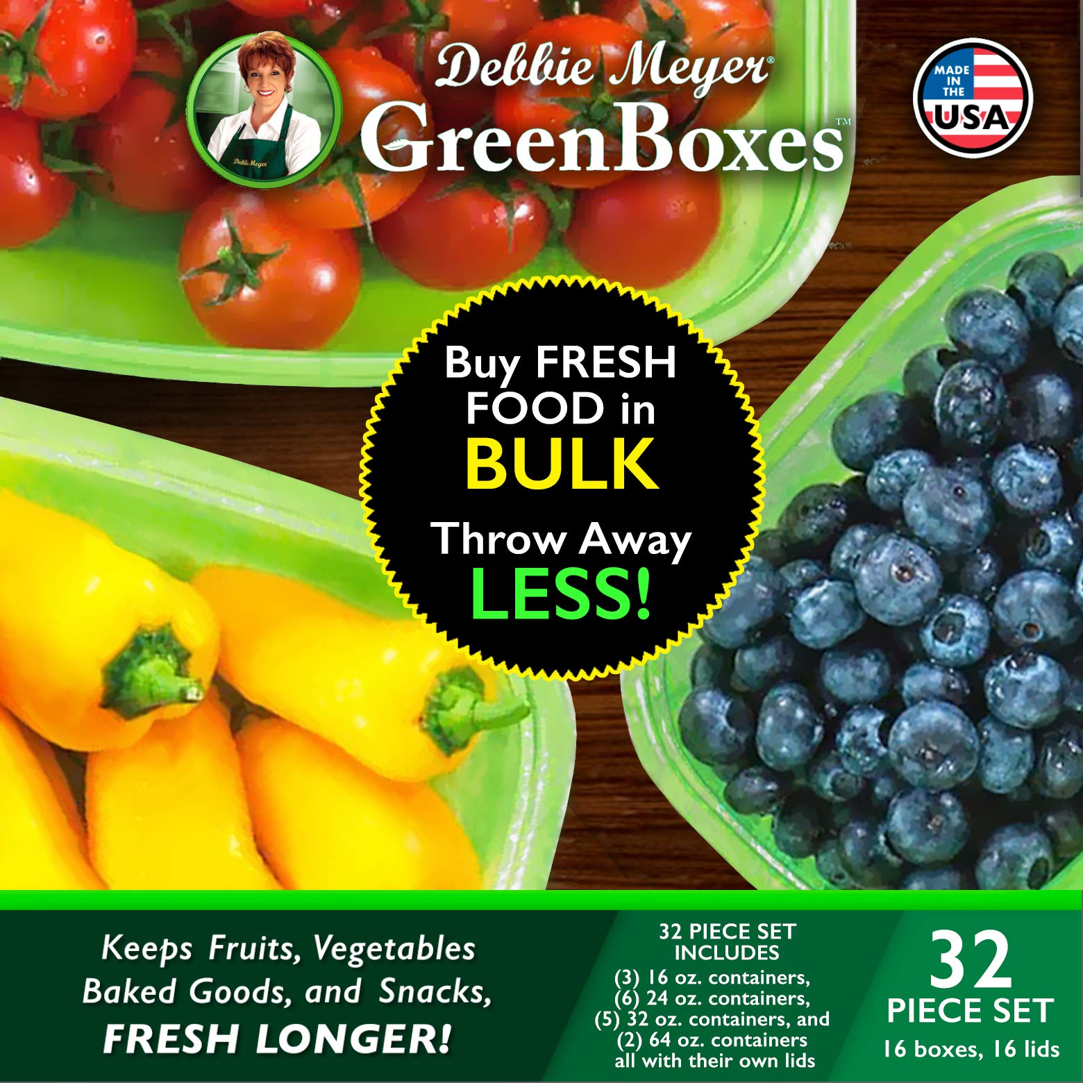 Debbie Meyer GreenBoxes 32-Piece Set - BPA-Free Food Storage for Freshness | Kitchen & Pantry Organization
