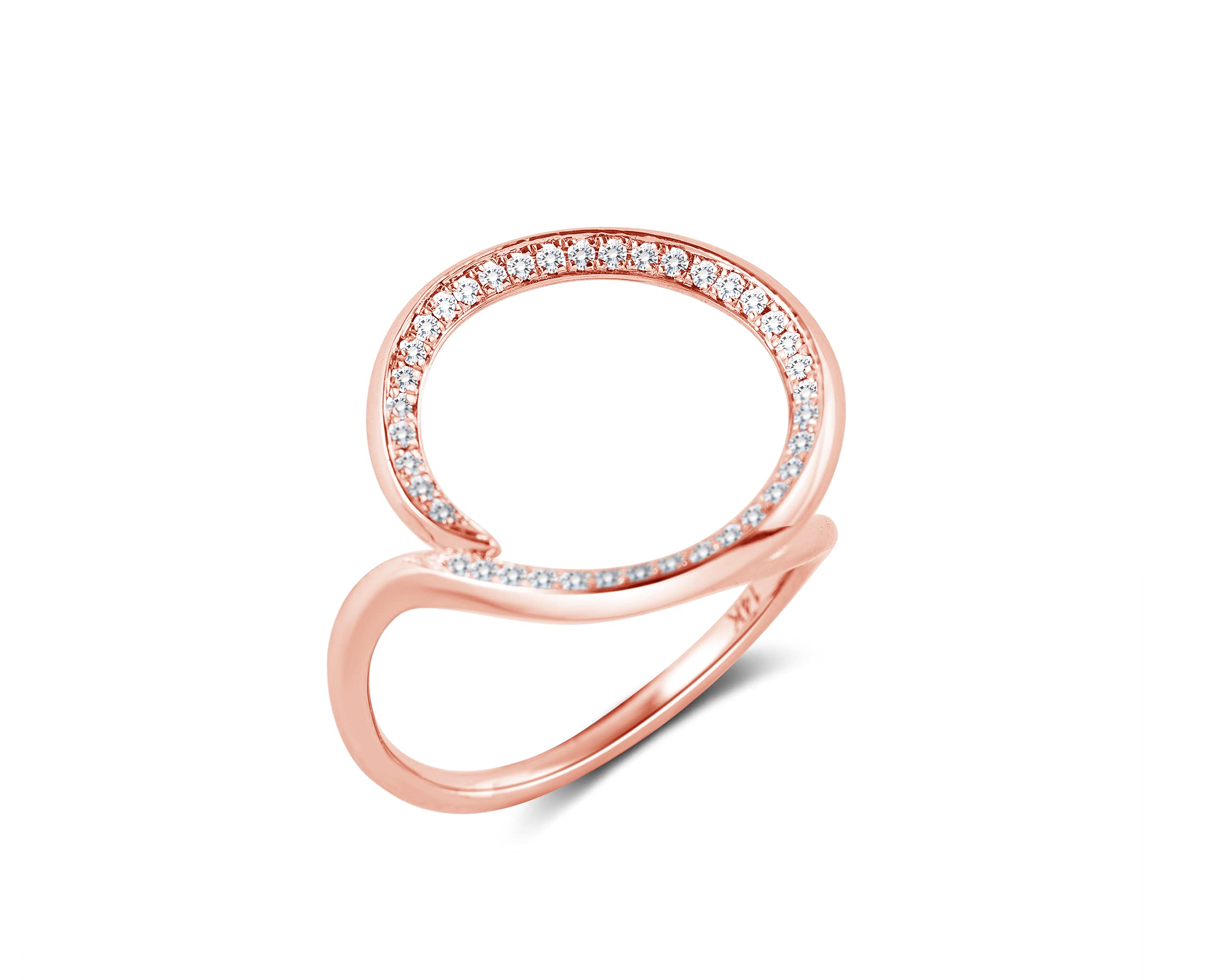 Alternative Wedding Ring Band for Women - Diamond Rose Gold Unique Engagement Ring - Halo Karma Open Circle Ring - Perfect for Bridal Jewelry, Anniversary Gifts & Special Occasions