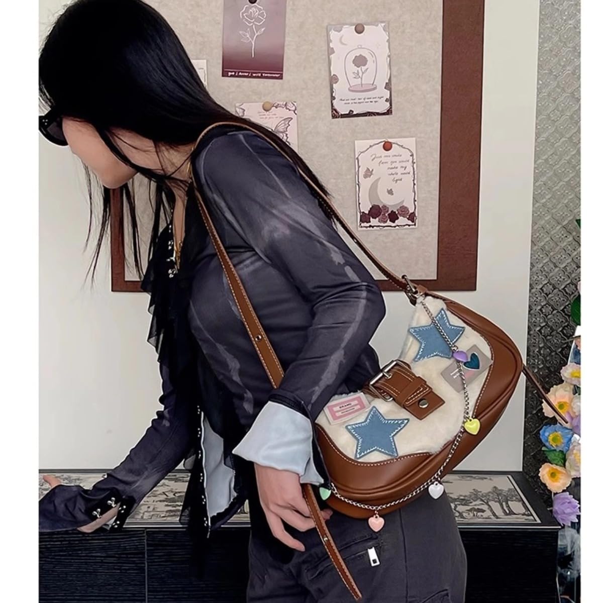 Y2K Star Purse - Cute Anime Japanese Gothic Shoulder Bag for Women & Teen Girls | Jpop Kpop Messenger Handbag Crossbody Bag | Perfect for School, Travel, Cosplay & Daily Use
