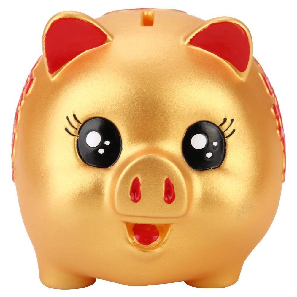Golden Cute Plastic Piggy Bank for Kids - Money Saving Coin Bank with Lock, Cash Collectible Box - Perfect Gift for Birthday, Christmas & Piggy Bank Collectors - Ideal for Teaching Kids Financial Responsibility & Coin Saving Habits