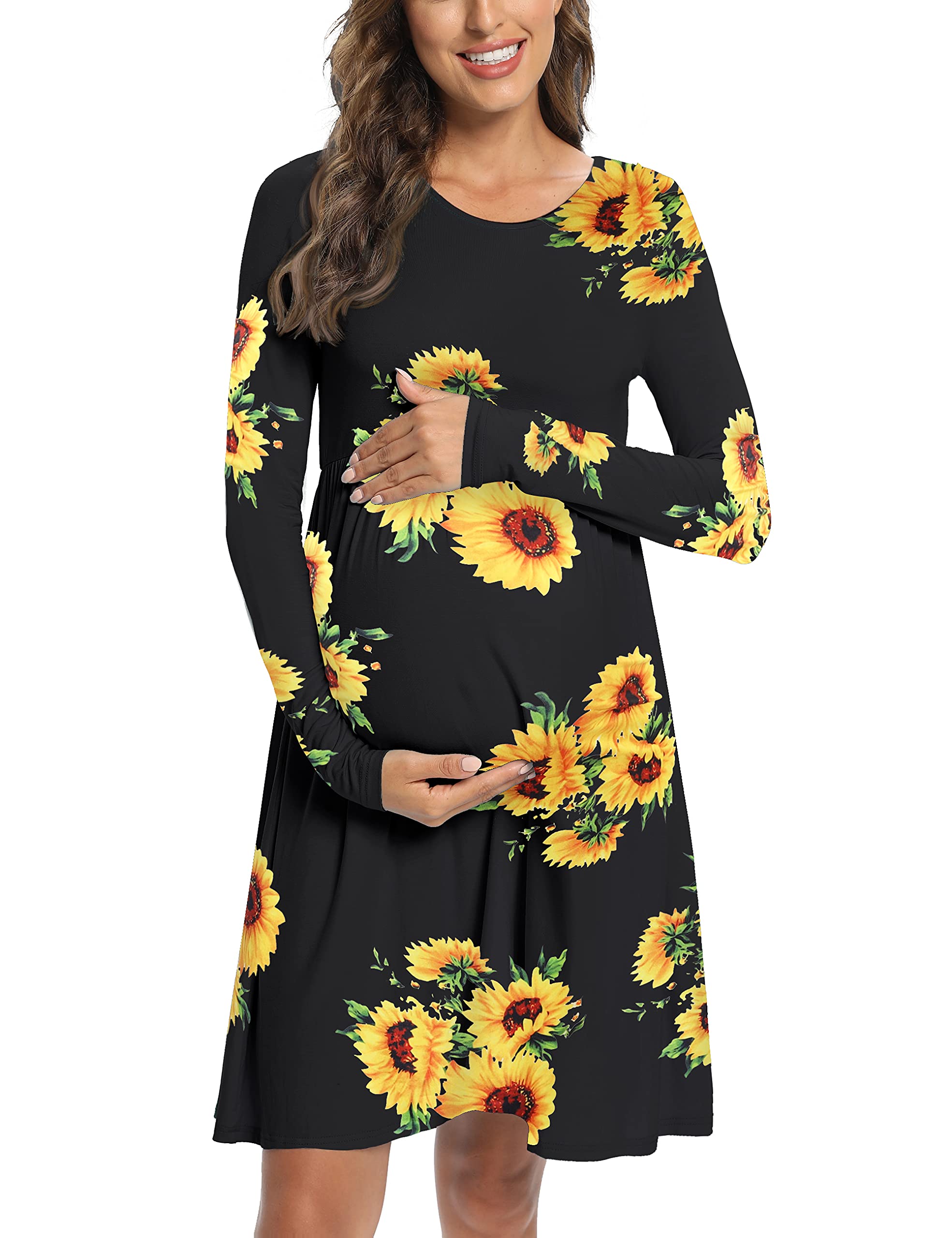 Maternity Swing Dress Long Sleeve - Stylish Pregnancy Dress for Fall, Casual Wear, Baby Shower & Photoshoot - Perfect for Everyday Comfort & Special Occasions