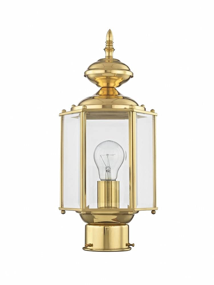 Livex Lighting 2117-02 Outdoor Post Lantern with Clear Beveled Glass Shades & Polished Brass Finish - Perfect for Porch, Garden, and Pathway Lighting