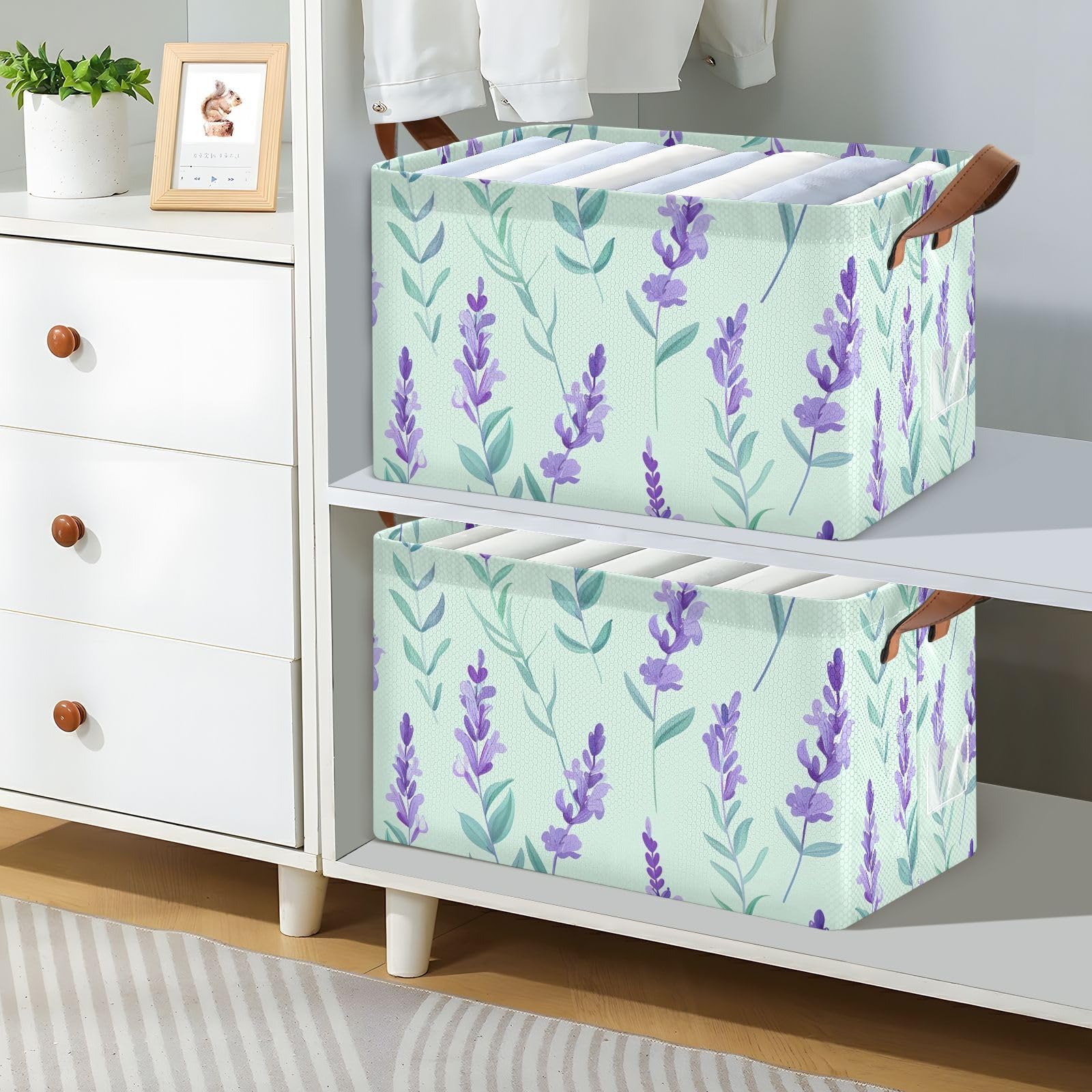 Foldable Storage Bins with Handles - 2 Pack Lavender Purple Fabric Shelves & Cubes (16.9