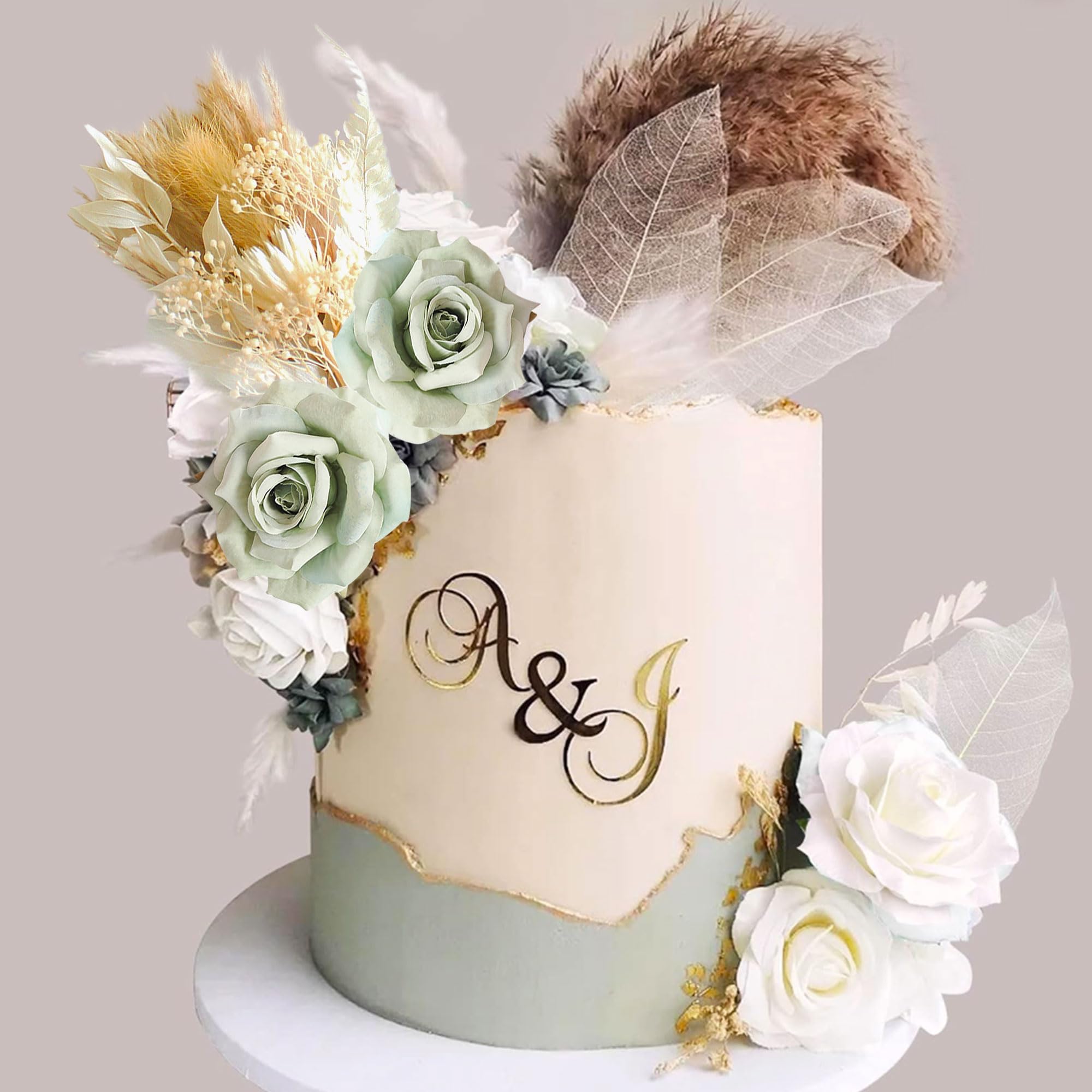 JeVenis Green Balls Boho Cake Topper - Floral Wedding Cake Decorations for Baby Shower, Birthday Party | Handmade Cake Flowers Decor for Bohemian Style Celebrations - Perfect for Wedding Cakes, Baby Shower Desserts & Birthday Party Centerpieces