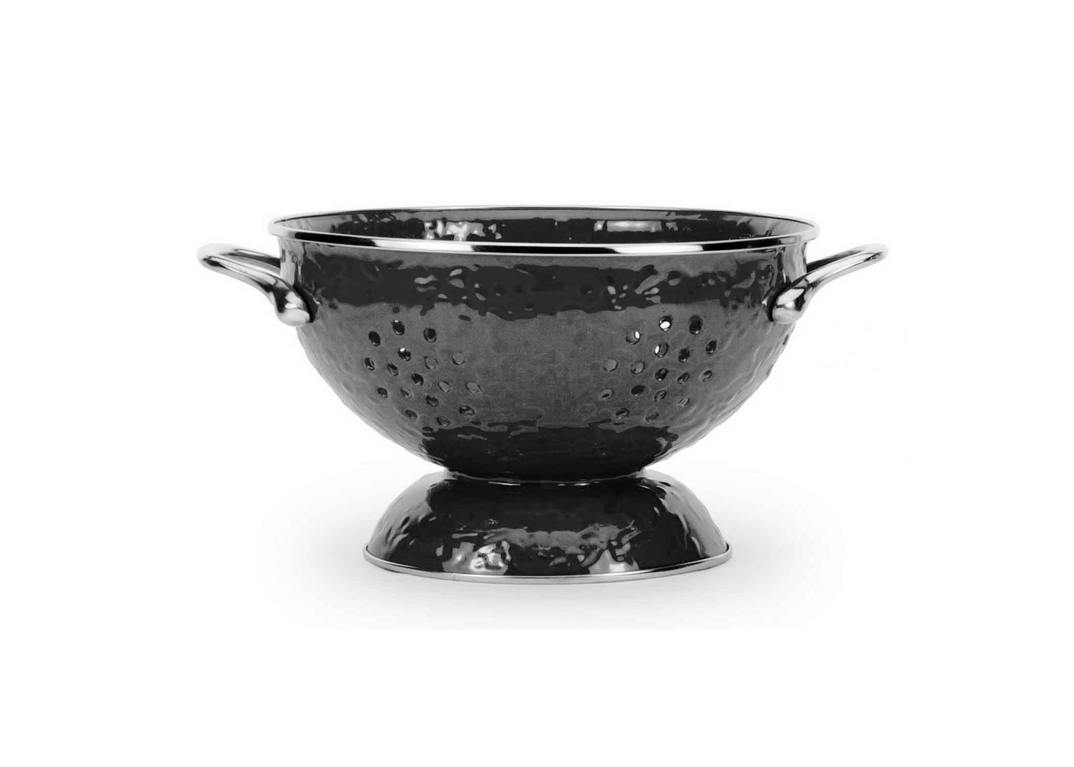 Premium Solid Black Enamelware 3 Quart Colander - Durable Kitchen Strainer for Pasta, Vegetables & Fruits - Perfect for Cooking, Draining & Food Prep