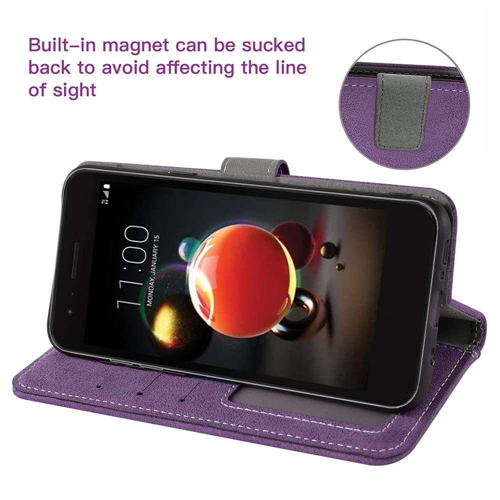 Premium Luxury Leather Wallet Case for LG K9/K8 (2018) - Shockproof Flip Folio Cover with Credit Card Slots & Kickstand (Purple) | Perfect for Work, Travel & Everyday Protection