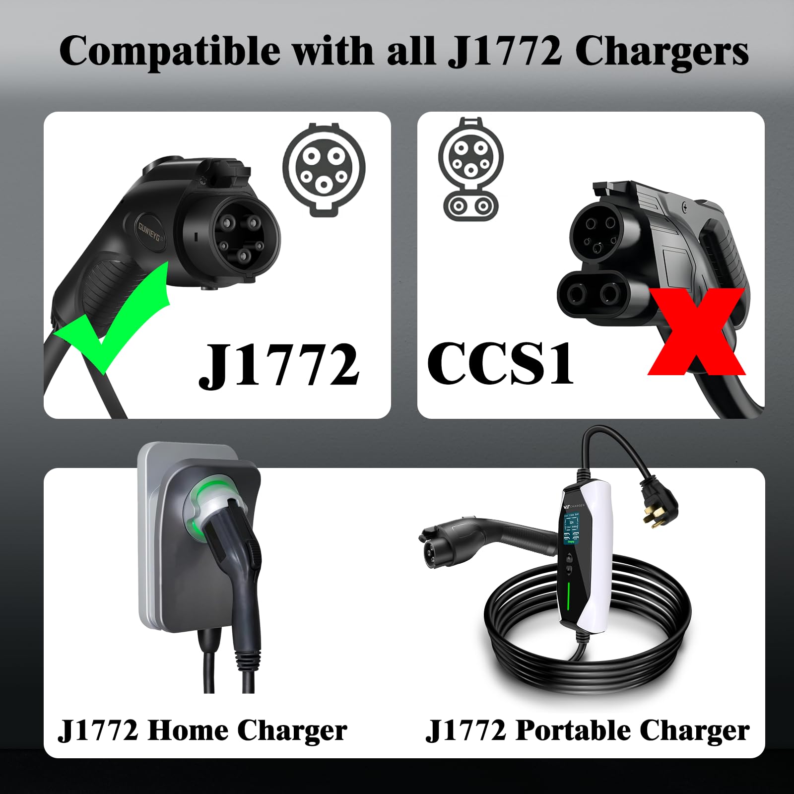 26ft J1772 EV Charger Extension Cable - 240V 48A Electric Vehicle Charging Cord for Tesla, Chevy, Nissan - Weatherproof for Home & Outdoor Use - Perfect for Garages, Driveways & RV Charging