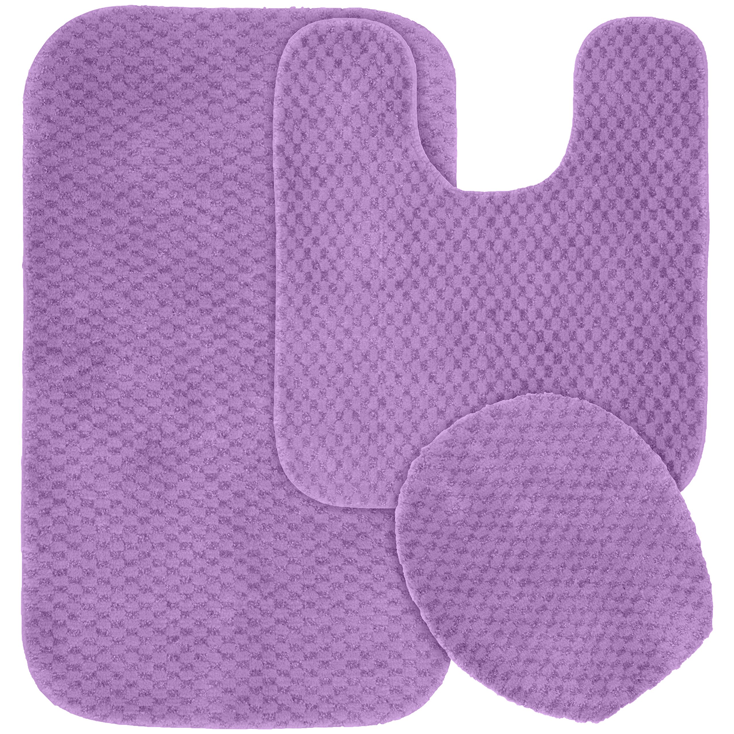 Garland Rug Cabernet Nylon Washable Bath Rug Set - 3-Piece Purple Non-Slip Bathroom Mat for Shower, Tub & Vanity Area