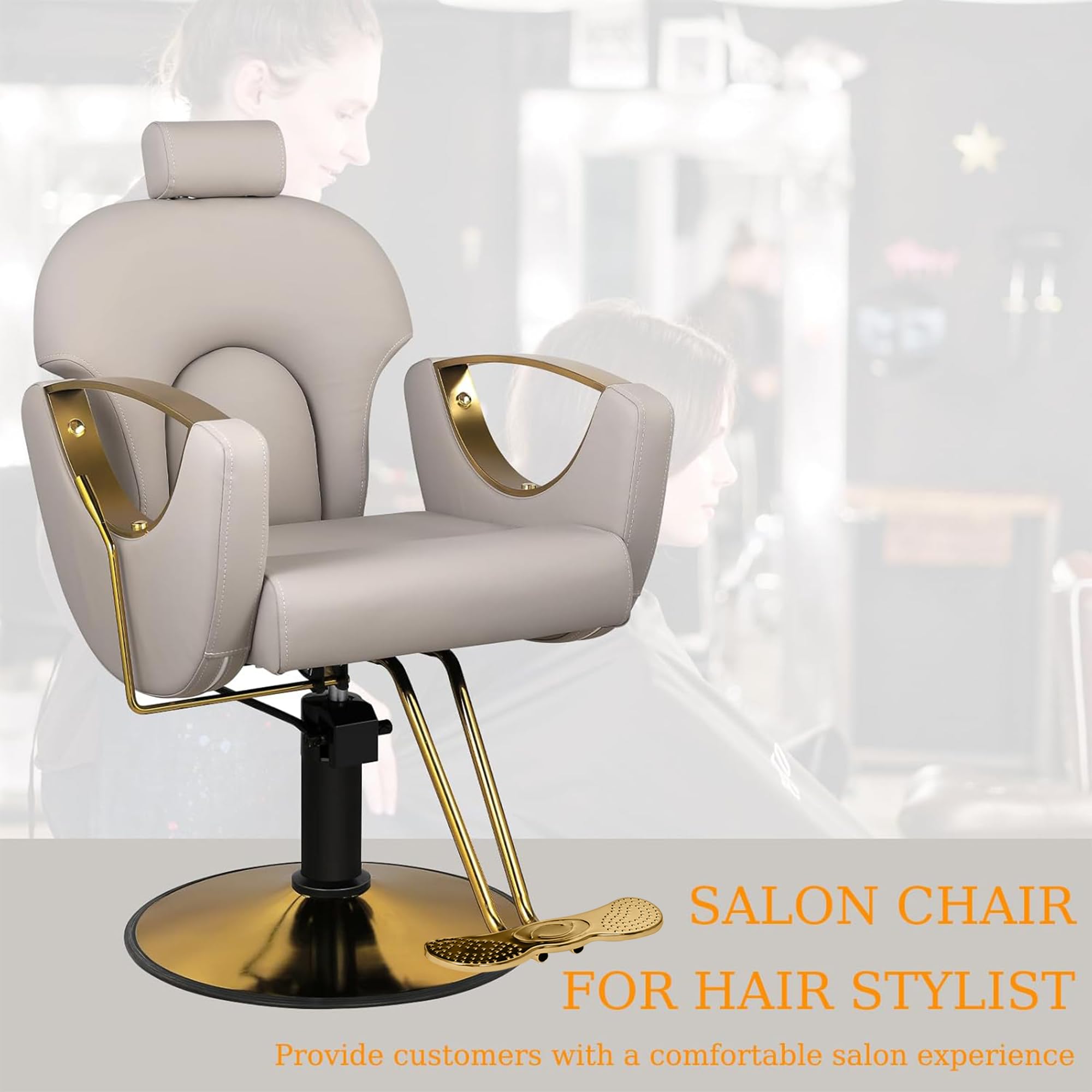 Professional 360° Swivel Adjustable Hydraulic Barber Chair with Reclining Headrest - Grey Salon Stylist Chair for Hairdressers & Beauty Professionals | Perfect for Hair Salons, Barber Shops & Home Grooming Stations