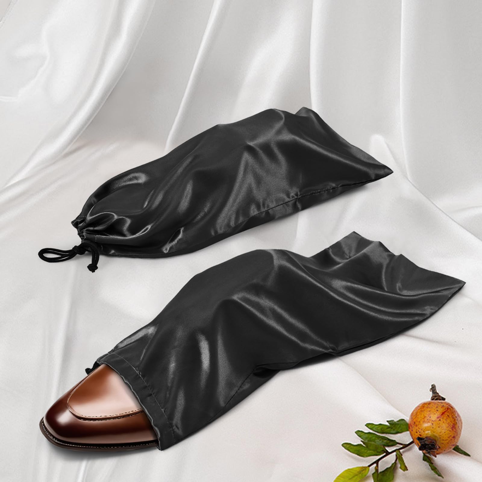 Ersmak 6 Pack Black Satin Shoe Bags with Drawstring for Travel - 17.7 x 7.9 Inch Shoe Storage Protectors - Perfect for Organizing Shoes in Suitcases, Gym Bags & Closet Storage