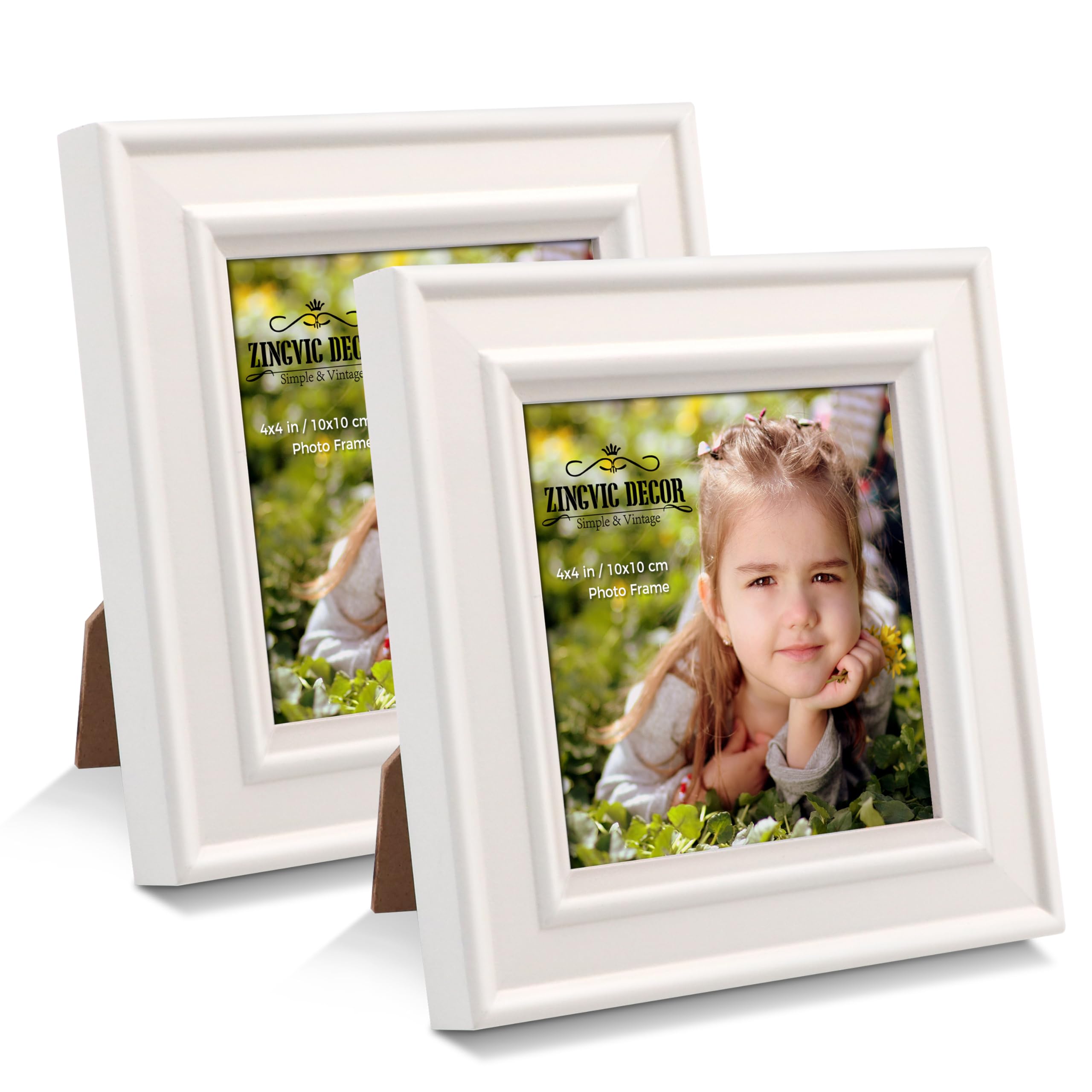 2Pcs 4x4 Inch Distressed White Wood Picture Frames - Small Square Photo Frames 3.5x3.5 Inch - Perfect for Tabletop Display, Wall Decor, Wedding Photos, Family Portraits & DIY Crafts