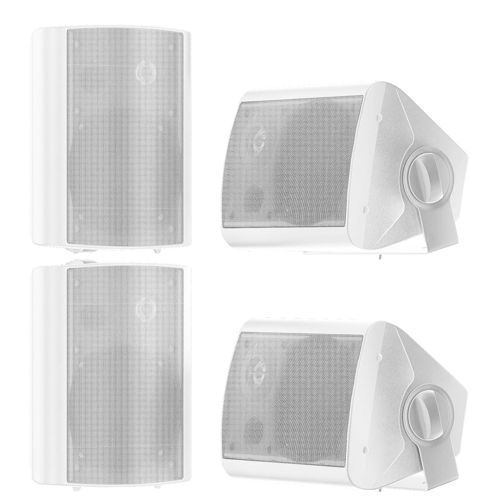 STUDIOFINIX 5.25 Inch 600W Waterproof Outdoor Speakers - 2 Pairs White Wired Passive Wall Mount Speakers for Patio, Garage, Home Theater, Backyard, Pool Party & Outdoor Entertainment