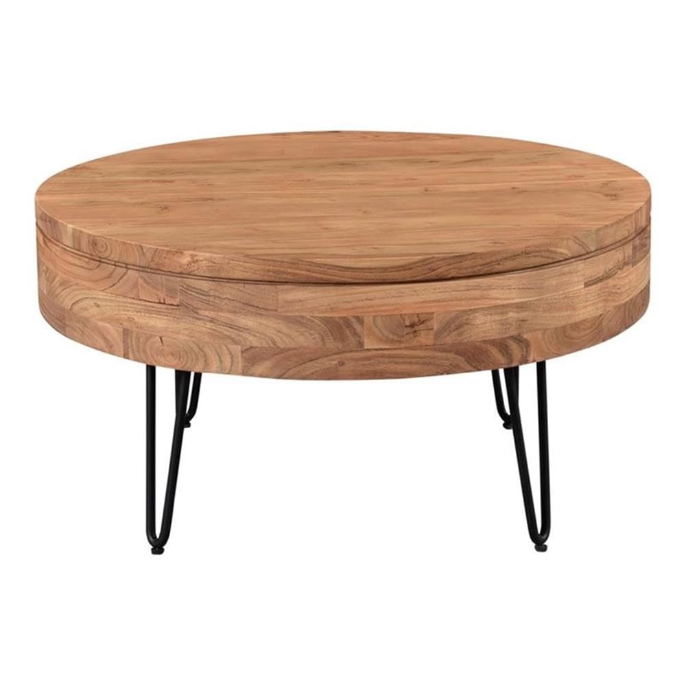 Armen Living Privado Storage Coffee Table - Brown Leather Top with Hidden Storage Compartment | Perfect for Living Room, Office, or Small Space Organization