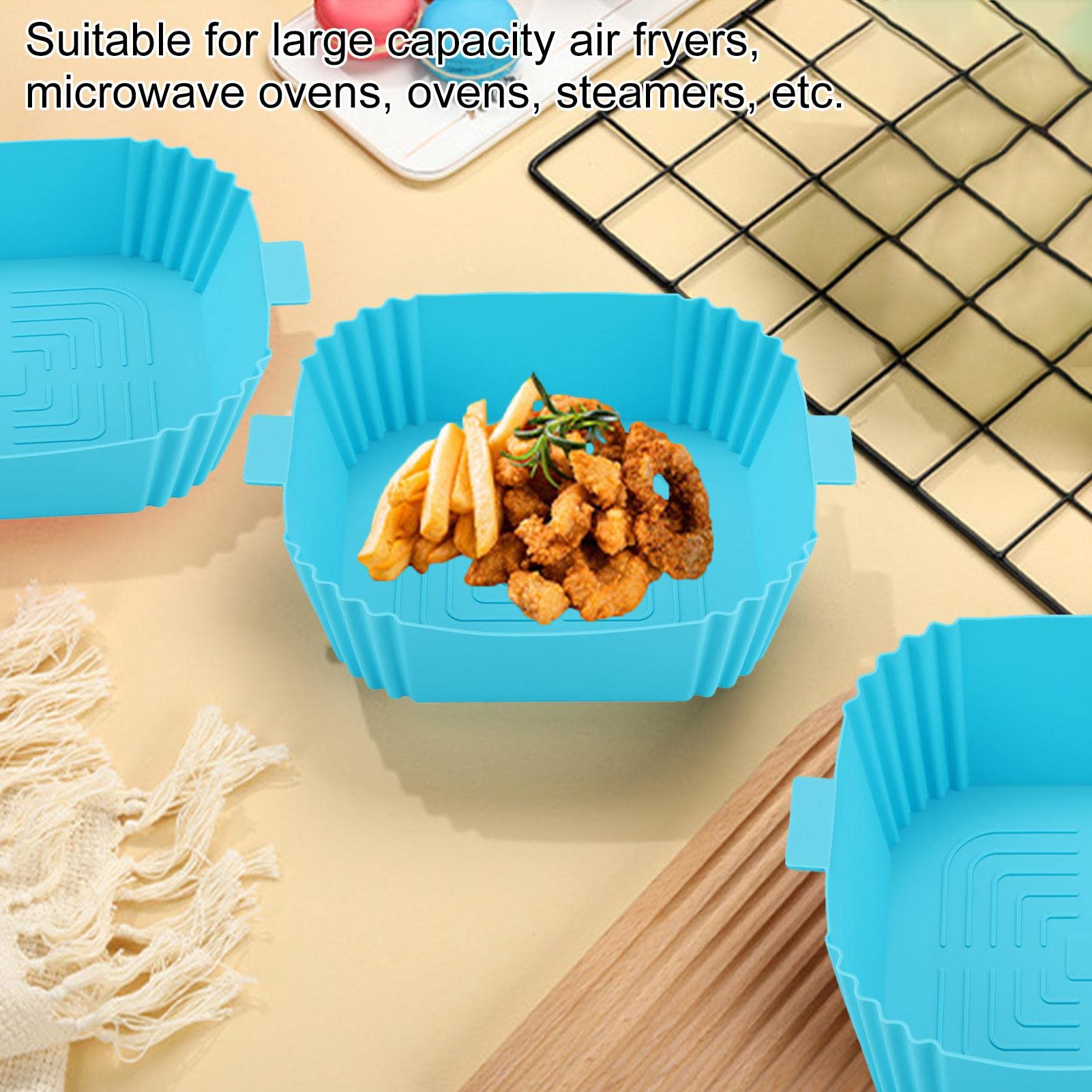 Heat-Resistant Silicone Air Fryer Basket with Handle - Reusable Oven & Baking Accessories - Easy Clean Square Silicone Pot - Replacement for Parchment Paper - Perfect for Roasting Vegetables, Cooking Chicken Wings & Meal Prep