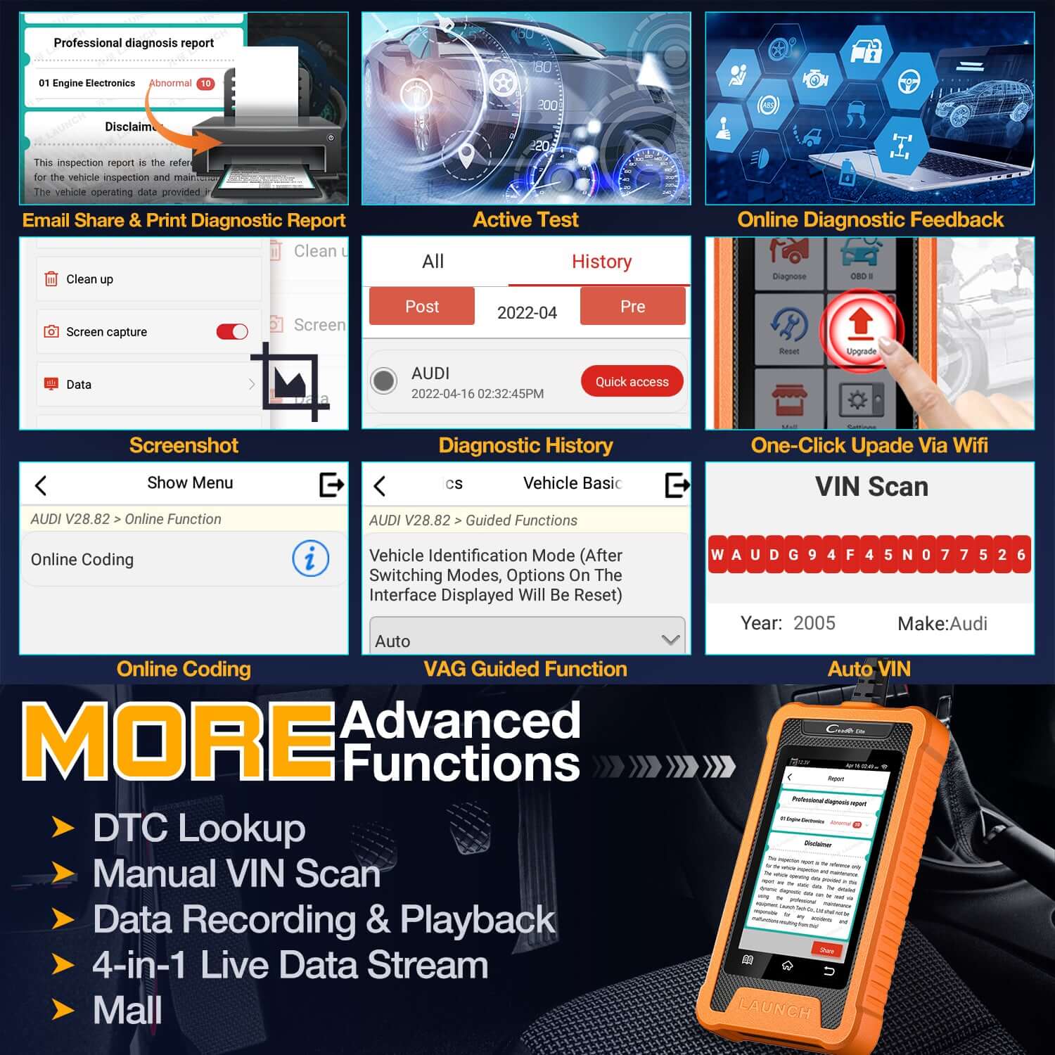 LAUNCH X431 Creader Elite OBD2 Scanner - Full System Bi-Directional Diagnostic Tool for VW, Audi, Bentley, Skoda, Bugatti, Lamborghini & Seat - Read & Clear Fault Codes, Reset Service Light - Perfect for Mechanics & DIY Car Maintenance