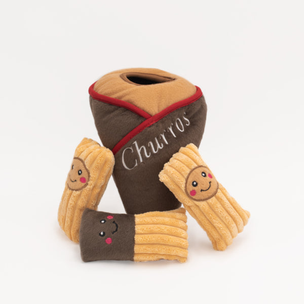 Zippy Burrow Churro Cone Plush Dog Toy - Soft & Chewable for Small & Large Dogs - Perfect for Playtime, Training & Cuddling
