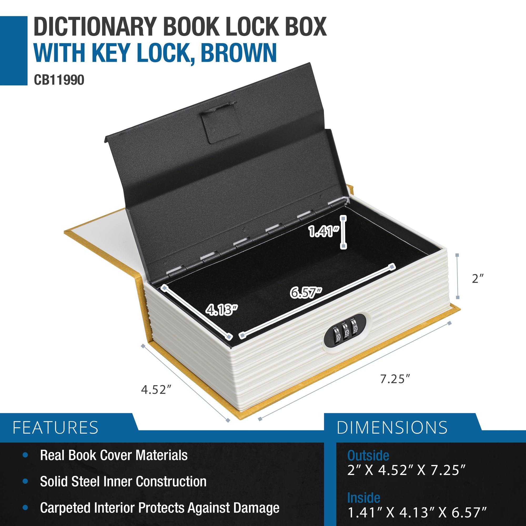 Barska Portable Diversion Book Safe - Secret Hidden Storage Lock Box with Combination Lock | Discreet Home Office Security for Valuables, Cash & Documents