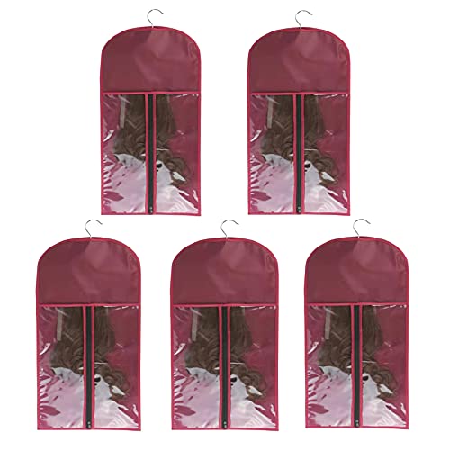 5pcs Wine Red Wig Bags+5pcs Black Hangers