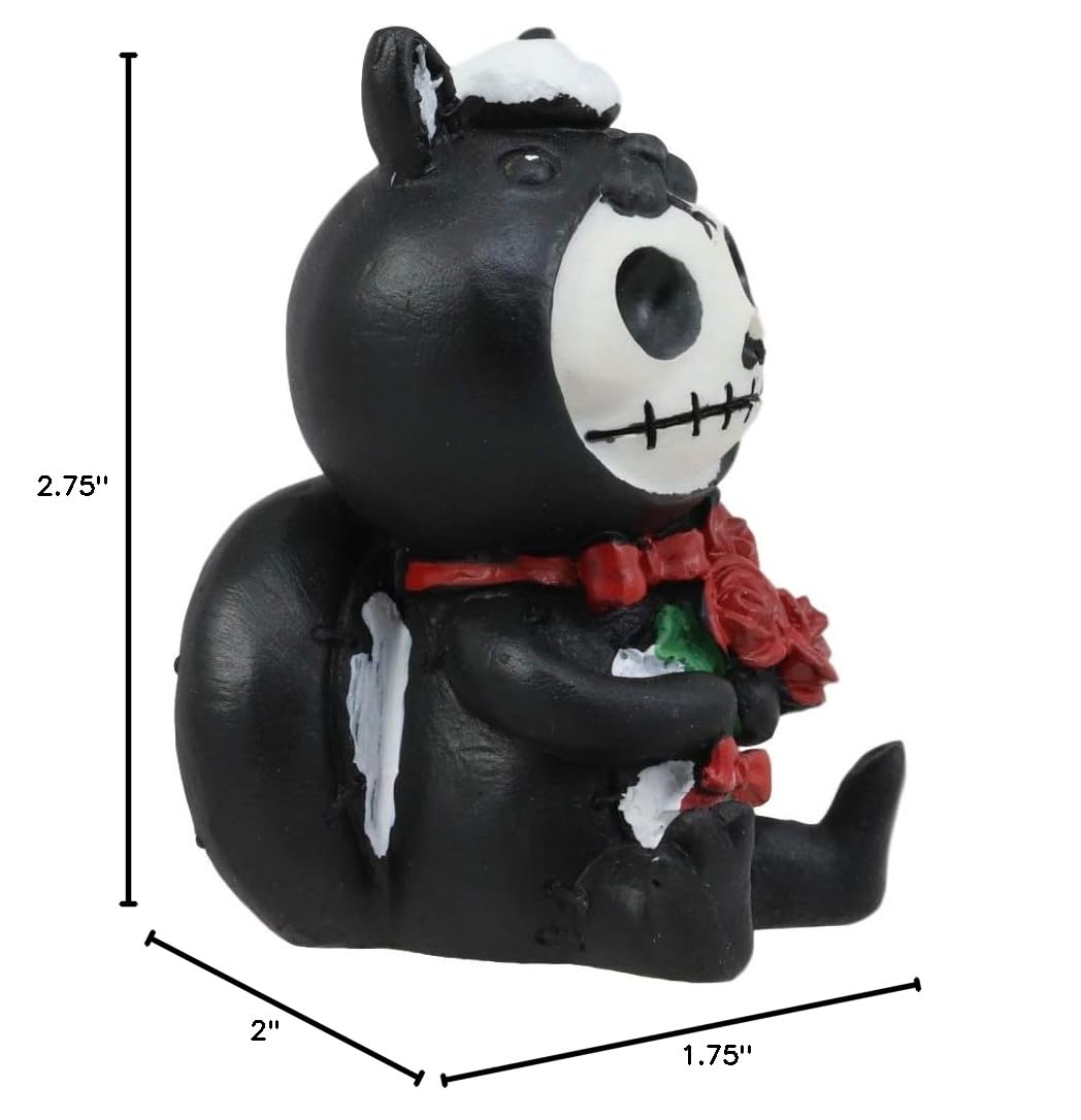 FURRY BONES Ebros Valentine Skunk Skeleton Figurine - Cute Monster Collectible with Red Roses & Hooded Costume - Perfect for Home Decor, Gift Giving & Gothic Collections
