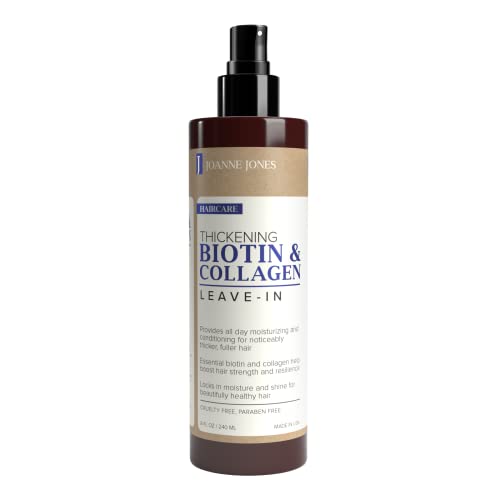 Joanne Jones Thickening Biotin & Collagen Leave-In Conditioner Spray - 8 fl oz for Dry, Damaged Hair - Boosts Moisture, Shine & Volume - Perfect for Daily Hair Care & Styling - All Hair Types