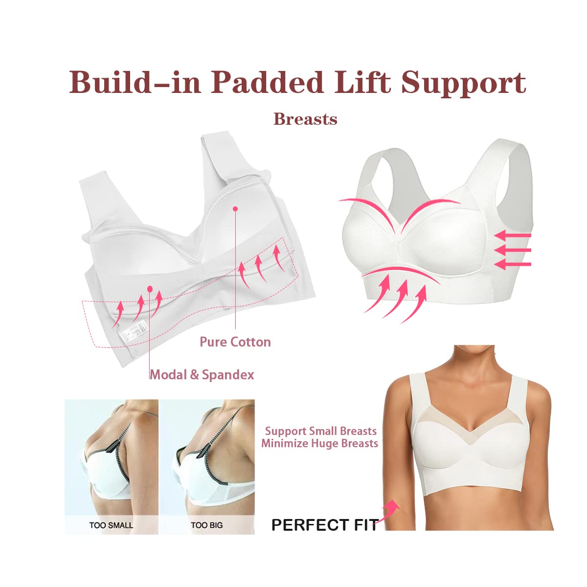 WOWENY Seamless Wirefree Bras for Women - Ultra Comfortable Mesh Soft Padded Back Smoothing Bra - Perfect for Yoga, Workout & Everyday Wear