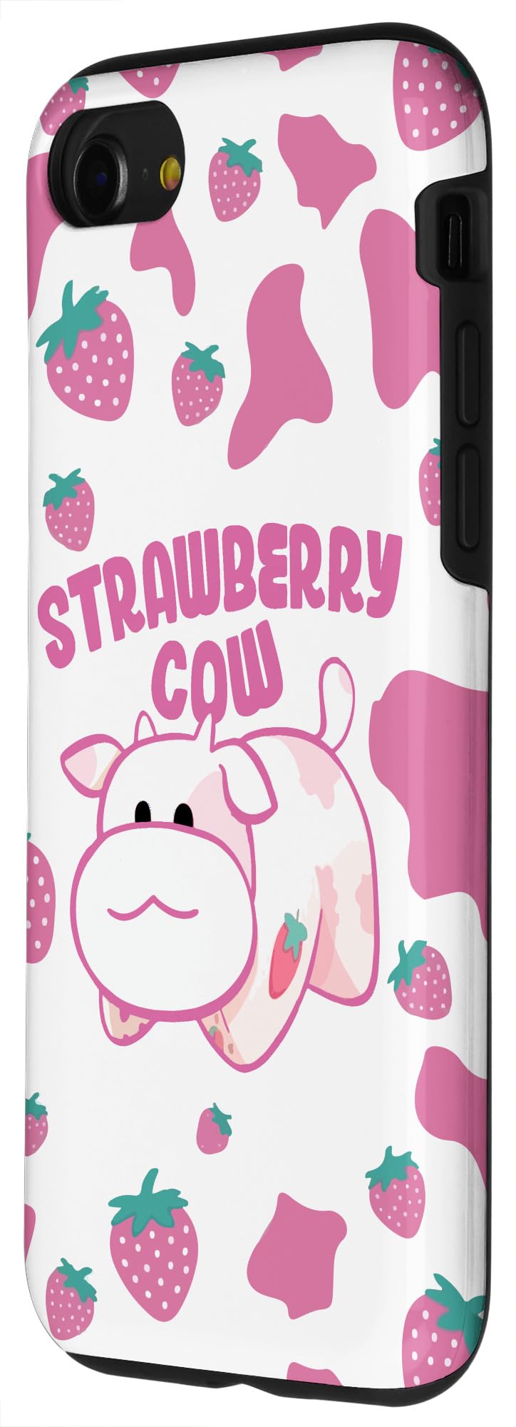 Cute Pink Milk Strawberry Cow Animal Pattern Phone Case for iPhone SE (2020) / 7 / 8 - Soft Protective Cover for Girls, Teens & Women - Perfect for School, Work & Everyday Use