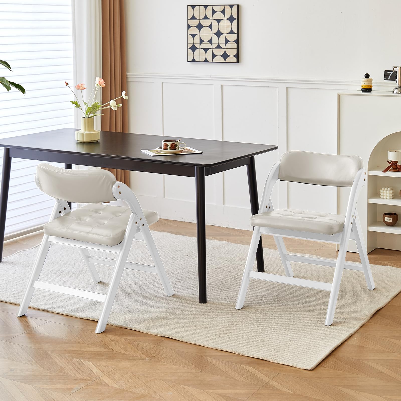 Comfortable Wooden Folding Chairs Set of 2 with Padded Seats - 31