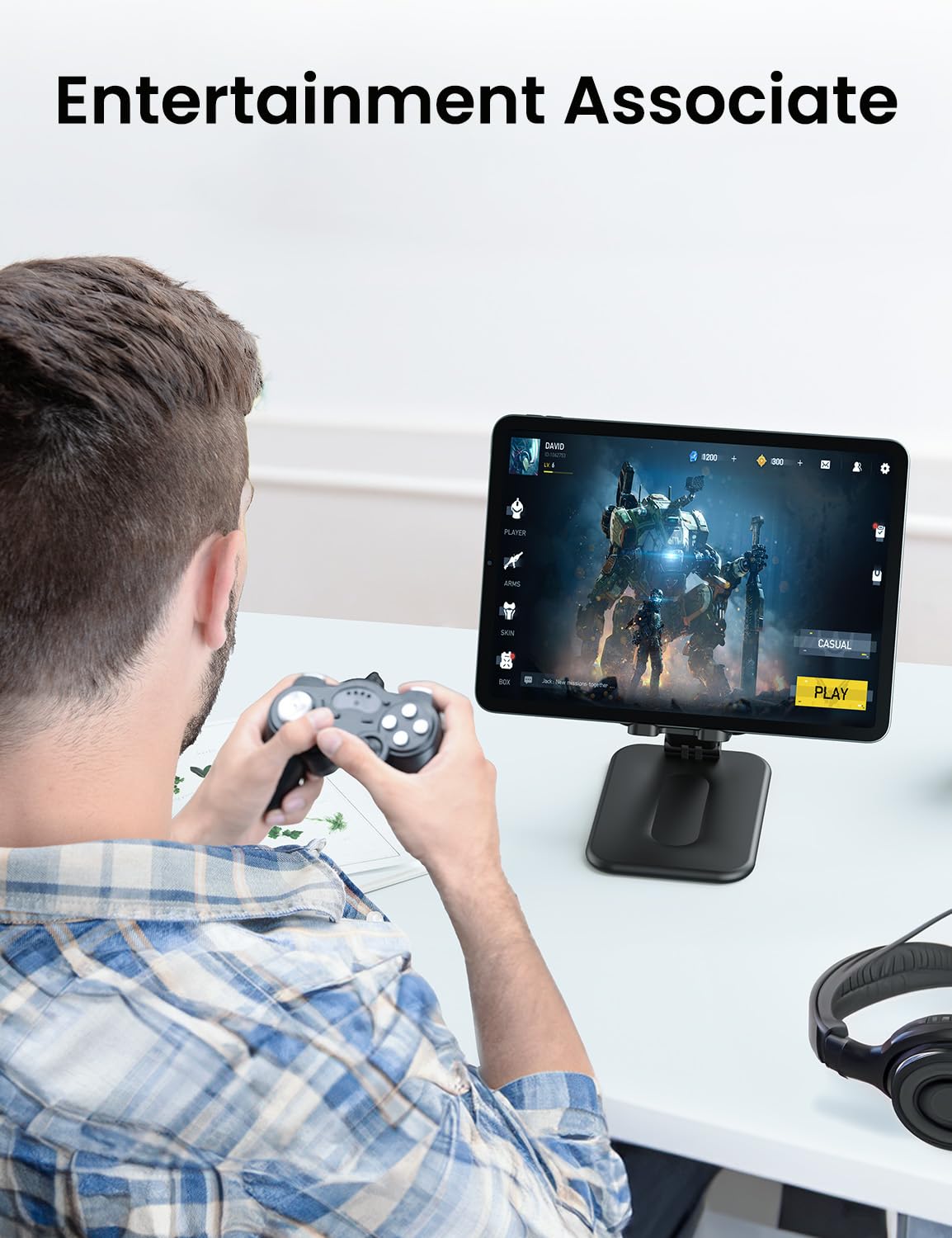 OMOTON Adjustable Foldable Tablet Stand Holder for iPad, iPhone, Samsung Galaxy Tab - Portable Monitor Stand & Desktop Dock for iPad Pro/Air/Mini, Galaxy Tab, Smartphones (Up to 12.9