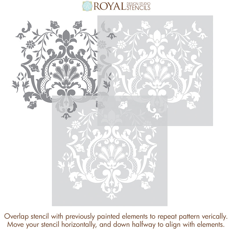 Alcazar Lace Damask Wall Stencil - Reusable DIY Painting Template for Home Decor, Bedroom, Living Room & Nursery Wall Art Projects