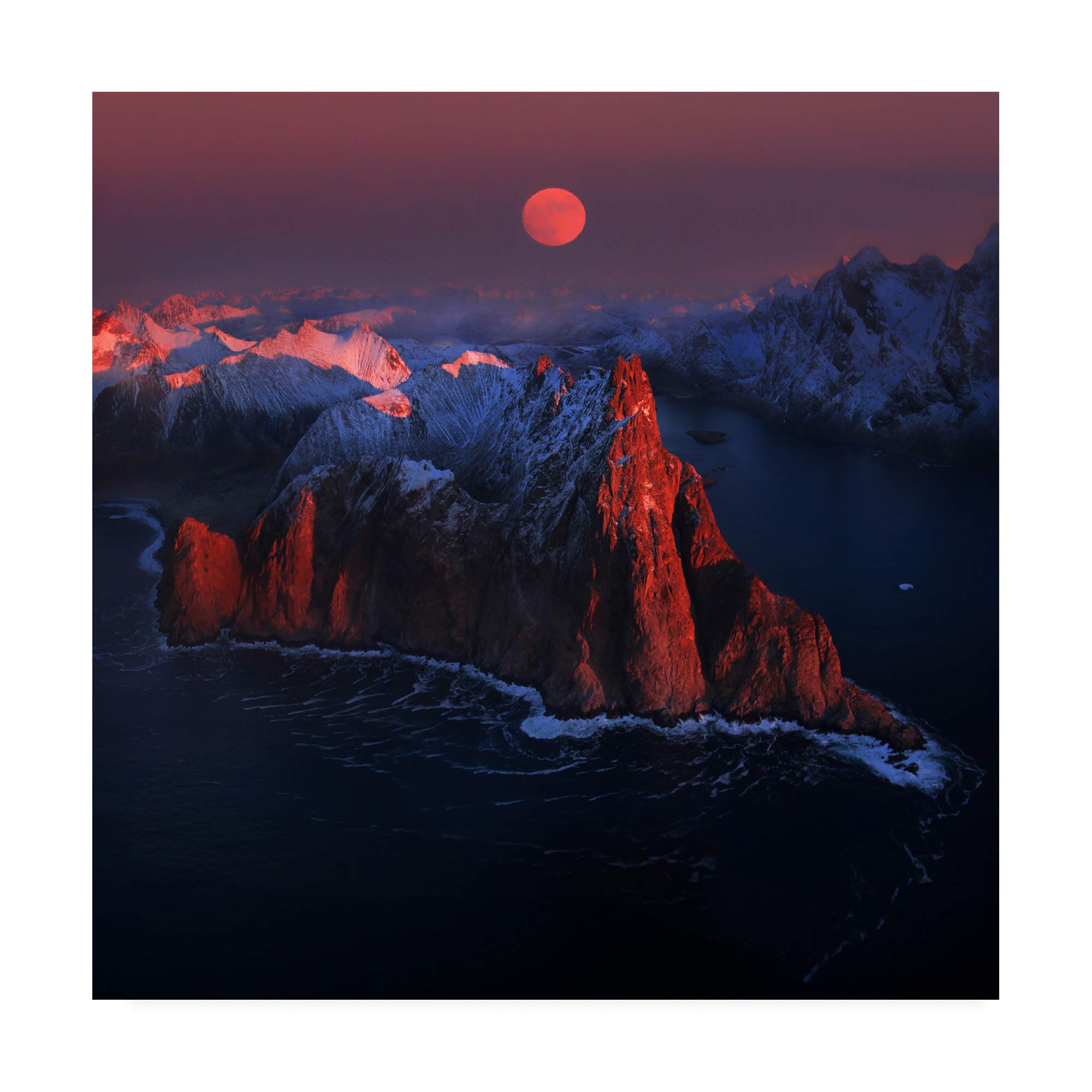 Trademark Fine Art Full Blood Moon Canvas Print by Siarhei Mikhaliuk - 18x18 Inch Wall Art for Living Room, Bedroom & Office Decor