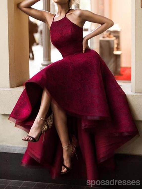 Elegant Dark Red High-Low Lace Homecoming Dress - CM511 | Perfect for Prom, Formal Dances & Special Occasions