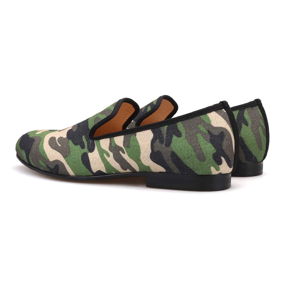 HI&HANN British Style Classic Camouflage Men's Smoking Slippers - Handmade Mix Color Canvas Loafers for Casual & Prom | Comfortable House Shoes for Relaxing at Home