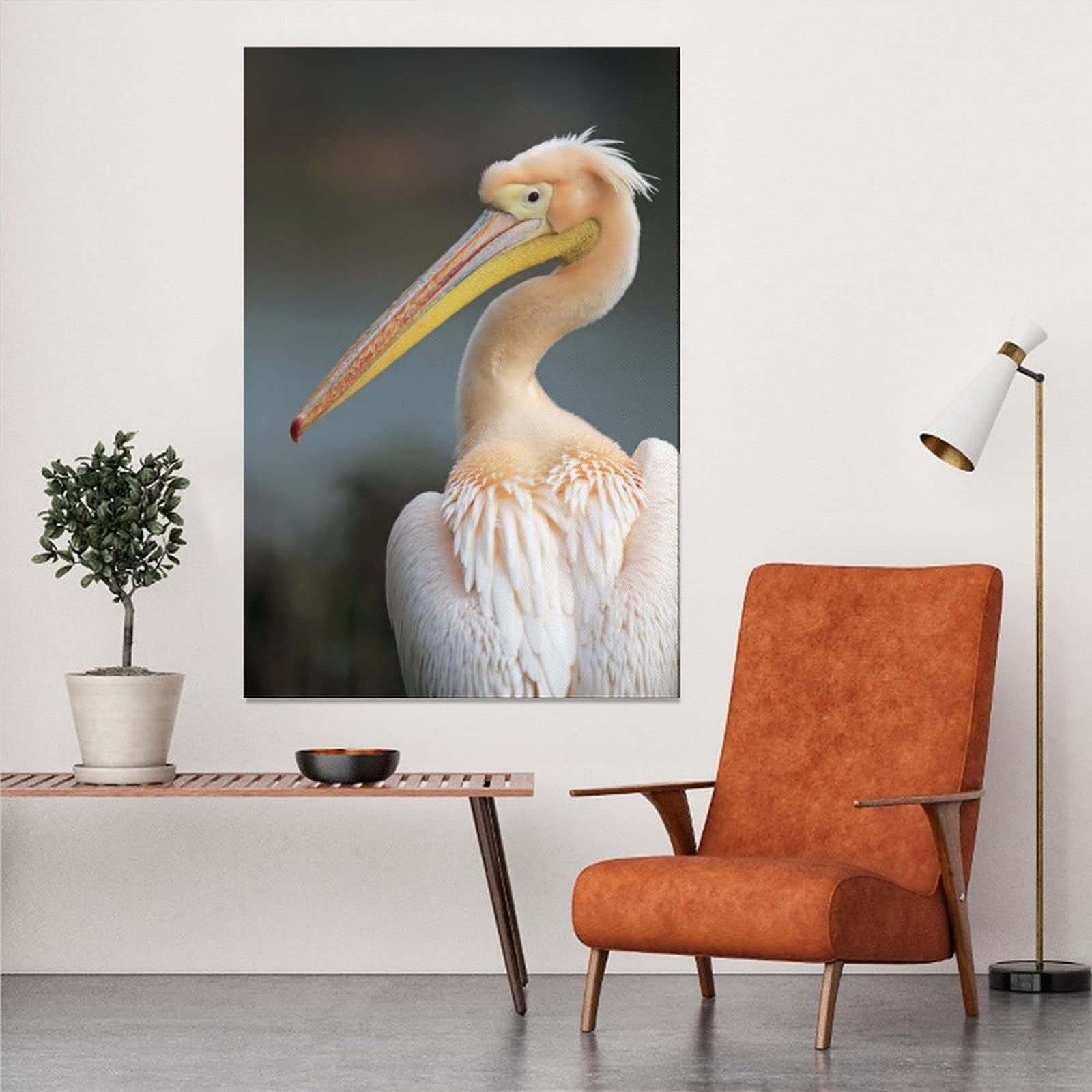 Great White Pelican Canvas Wall Art - Beautiful Bird Painting for Living Room, Bedroom & Office Decor - Nature Landscape Poster Gift for Animal Lovers