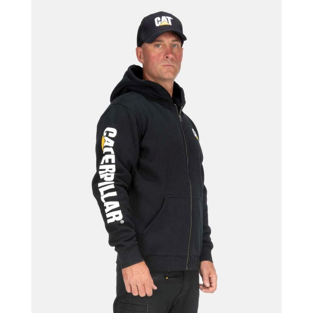 CAT Men's Full Zip Hooded Work Sweatshirt - Heavy Duty Fleece Jacket for Construction & Outdoor Work (Black, W10840) - Durable Workwear for Cold Weather & Job Sites