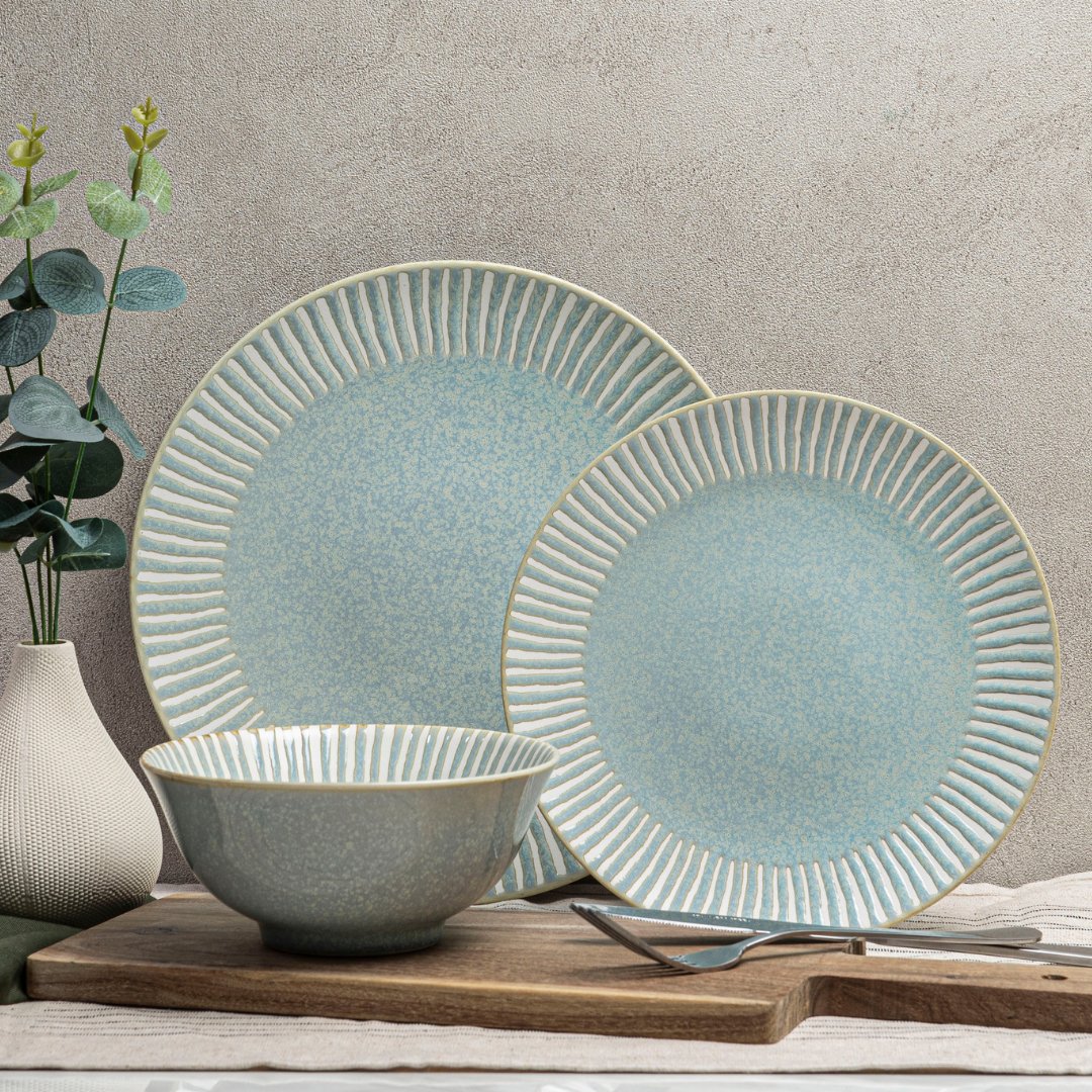 12-Piece Ceramic Dinnerware Set - Plates & Bowls, Bali Breeze Design for Stylish Dining | Perfect for Everyday Meals, Dinner Parties & Home Decor