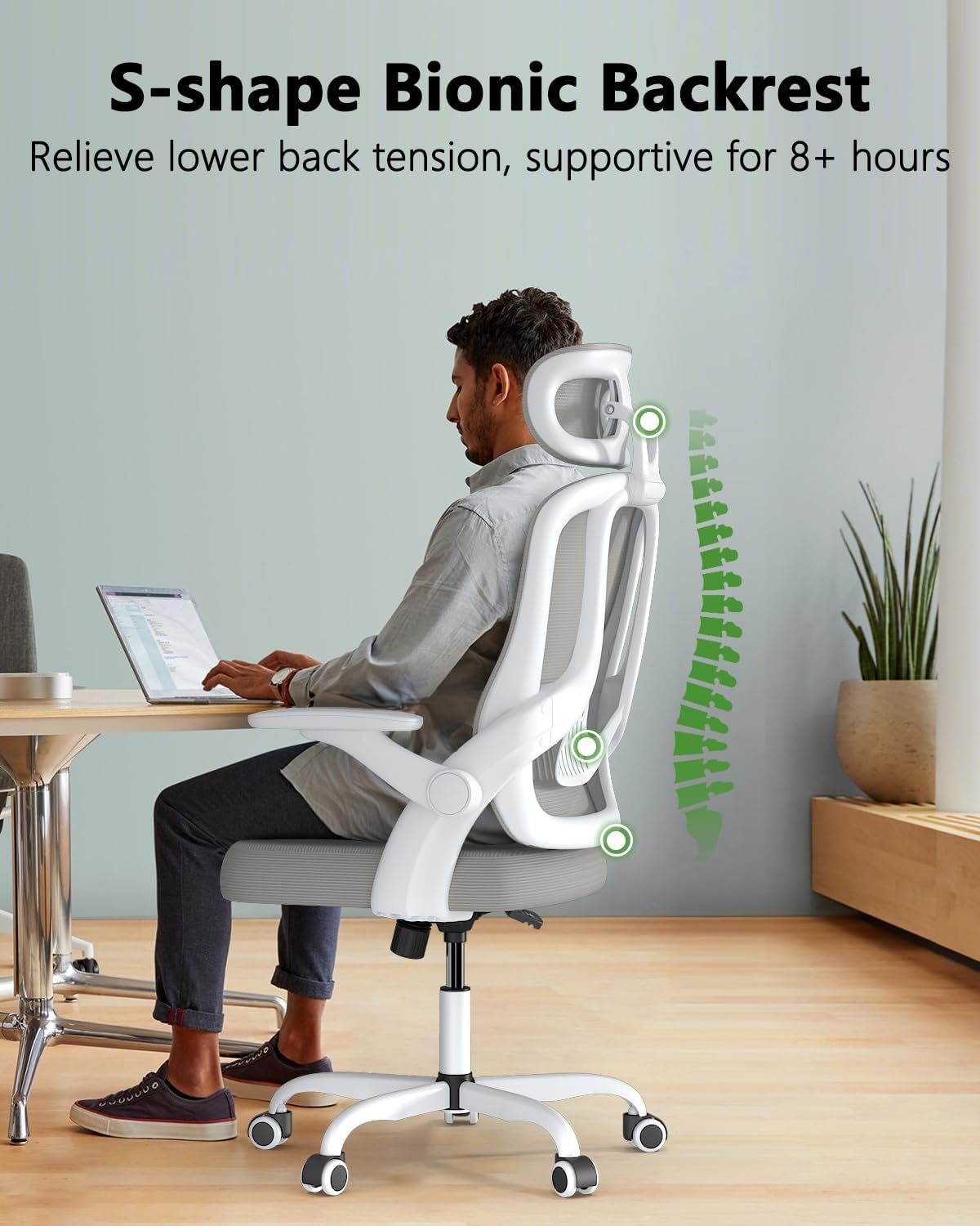 Ergonomic High Back Office Chair with 3D Adjustable Armrests & Lumbar Support - Breathable Mesh Computer Desk Chair with Adjustable Headrest - Perfect for Home Office, Gaming, Studying & Remote Work