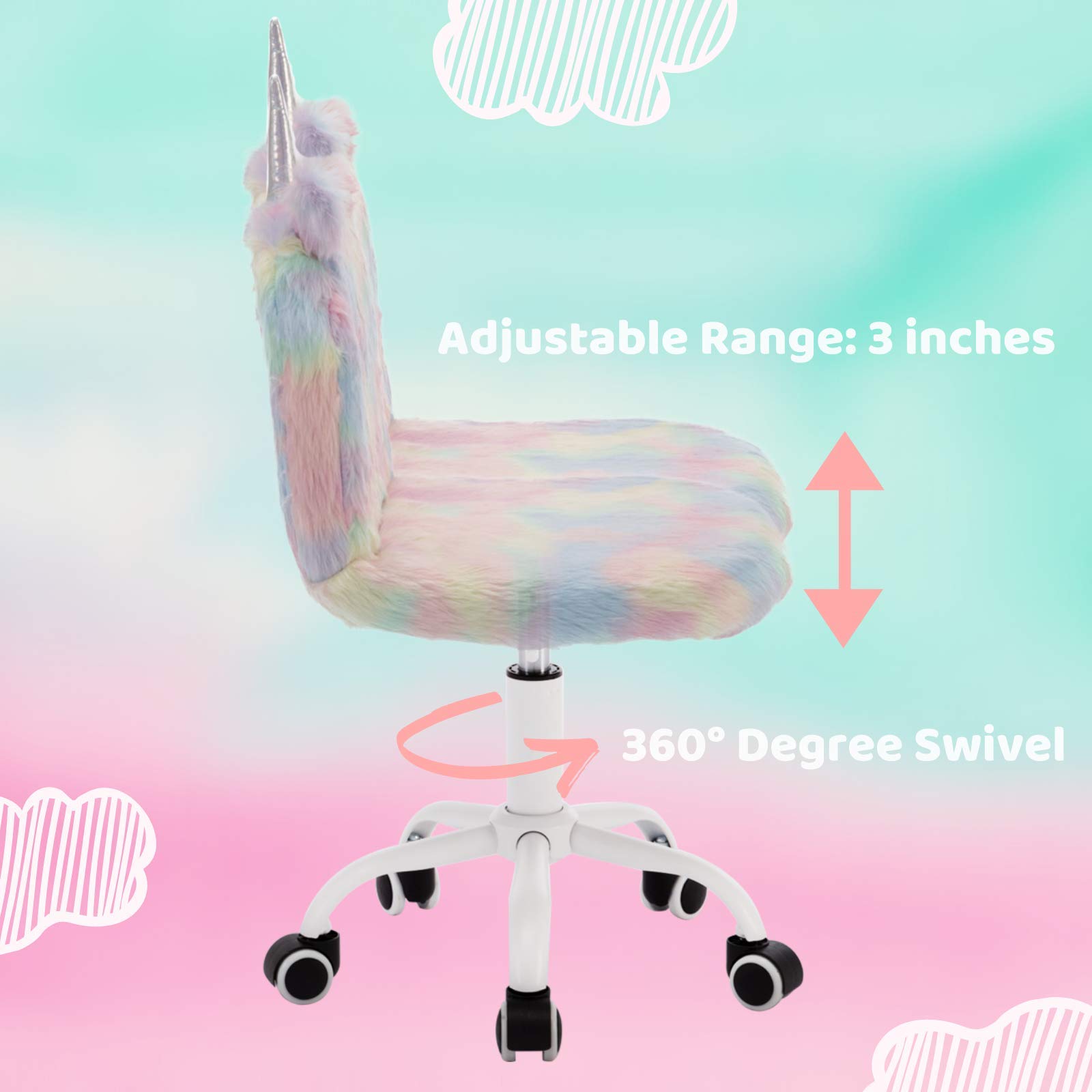 Adorable Unicorn Kids Desk Chair - Soft & Comfy Adjustable Swivel Chair for Girls & Boys with White Base | Perfect for Study, Gaming & Bedroom Decor