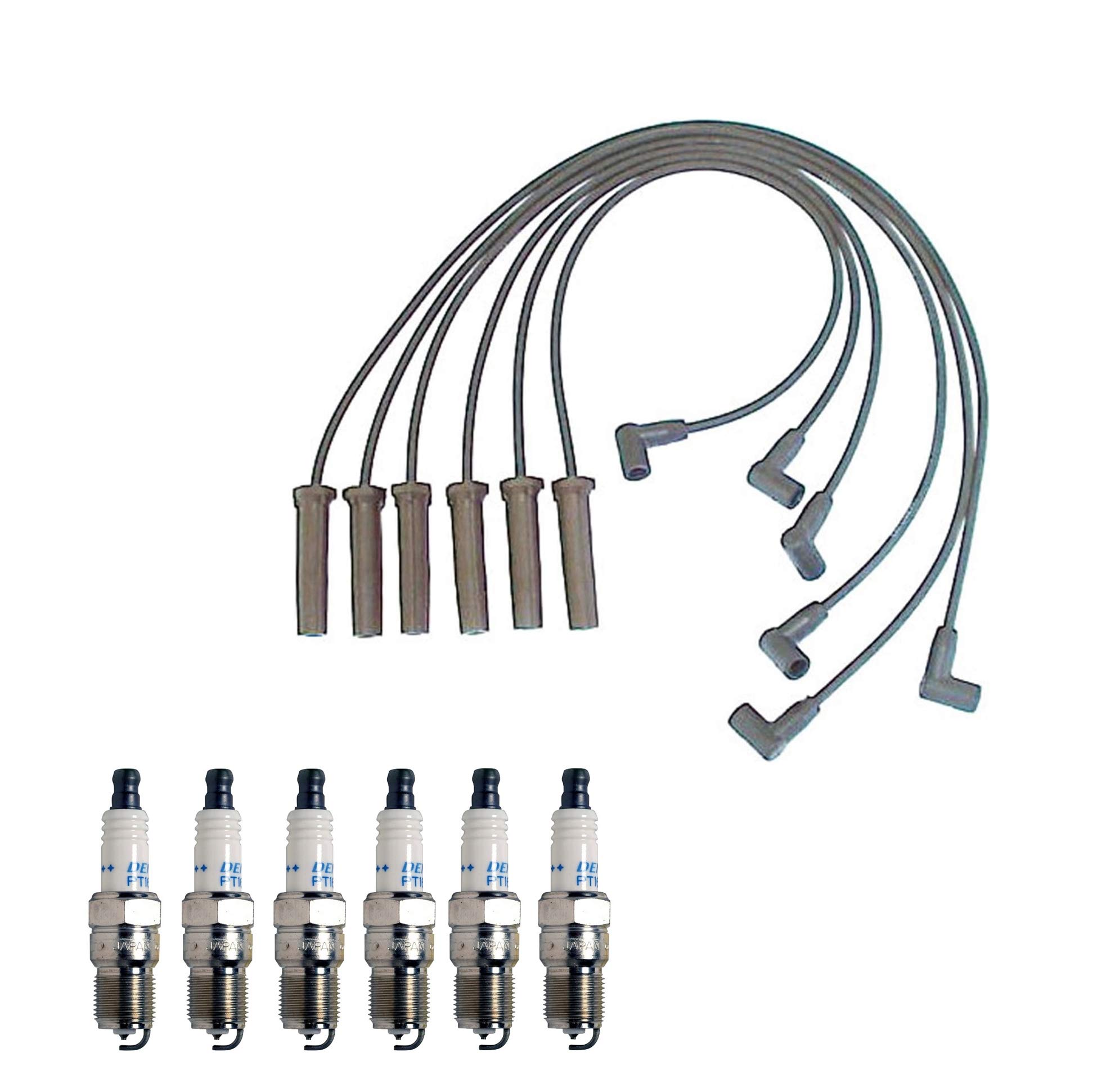 Denso 7mm Wire Set & 6 Double Platinum Spark Plugs 0.050 Gap Kit - Compatible with V6 Engines | Improved Ignition Performance for Smooth Acceleration & Fuel Efficiency