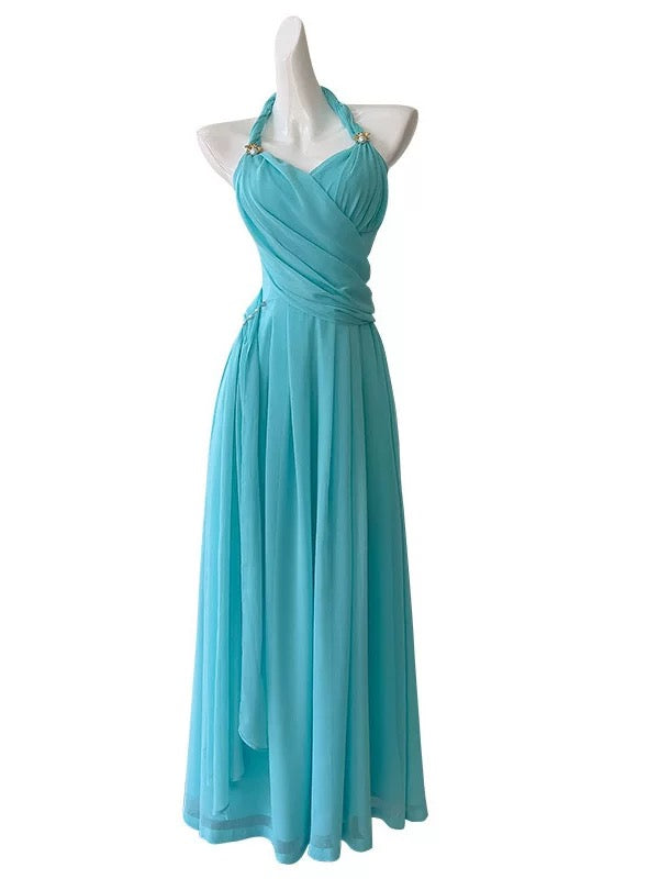 Elegant Blue Chiffon Halter A-Line Prom Dress for Evening Parties - Perfect for Homecoming, Dances & Special Occasions