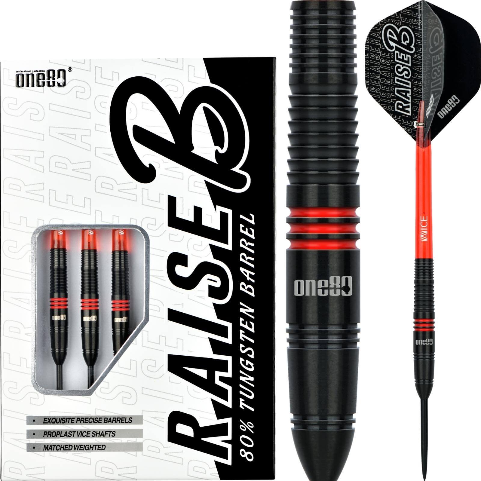 One80 Raise B Darts - 80% Tungsten Steel Tip Darts (21g/23g) - Professional Darts for Tournaments & Home Practice - Red Color