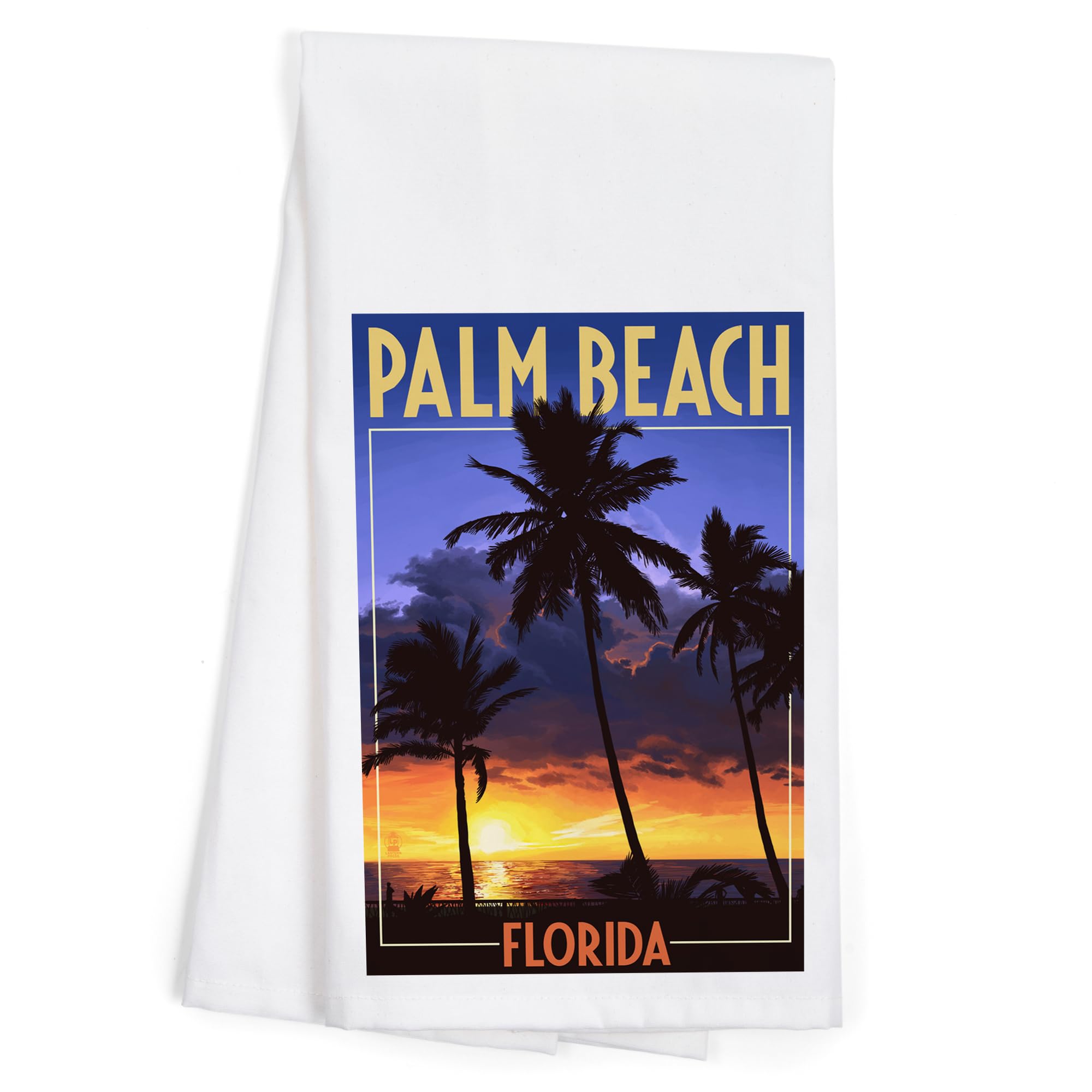Lantern Press Palm Beach Florida Palms and Sunset 100% Cotton Tea Towel - Decorative Hand Towel for Kitchen, Bathroom & Home Decor - Perfect for Dish Drying, Gift Giving and Coastal Themed Decor