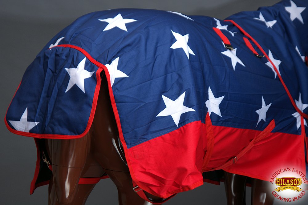 HILASON 1200D Winter Waterproof Poly Horse Blanket with Belly Wrap - 72 Inch American Flag Design | Heavy Duty Horse Blanket for Cold Weather | Ideal for Trail Riding, Barn Use & Winter Horse Care