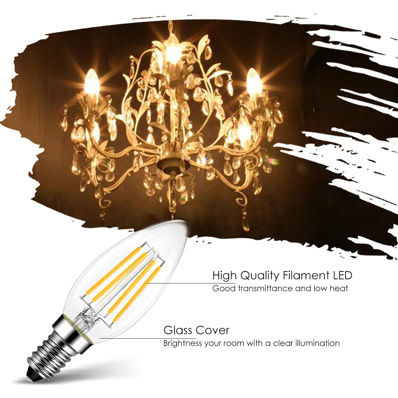 LVWIT E12 Candelabra LED Bulb - 6 Pack Dimmable 500 Lumens, 60W Equivalent Warm White (2700K) Chandelier Light Bulbs - Perfect for Dining Room, Bedroom & Vintage Fixtures