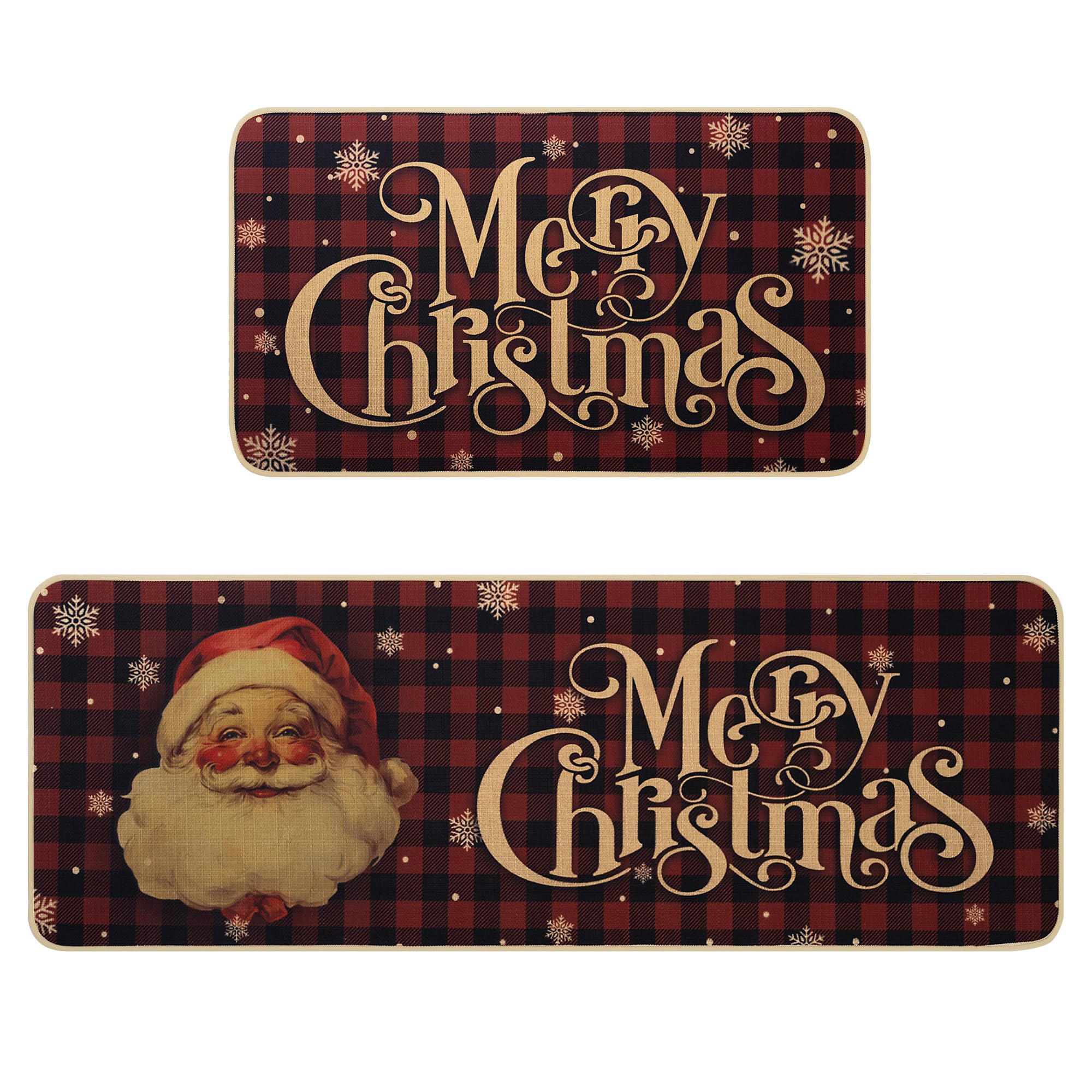GRANNY SAYS Christmas Kitchen Rugs Set of 2 - Non-Slip Washable Floor Mats for Holiday Decor (17x30 & 17x47) - Santa Claus Design, Rustic Farmhouse Style - Perfect for Kitchen, Dining Room & Festive Home Decor